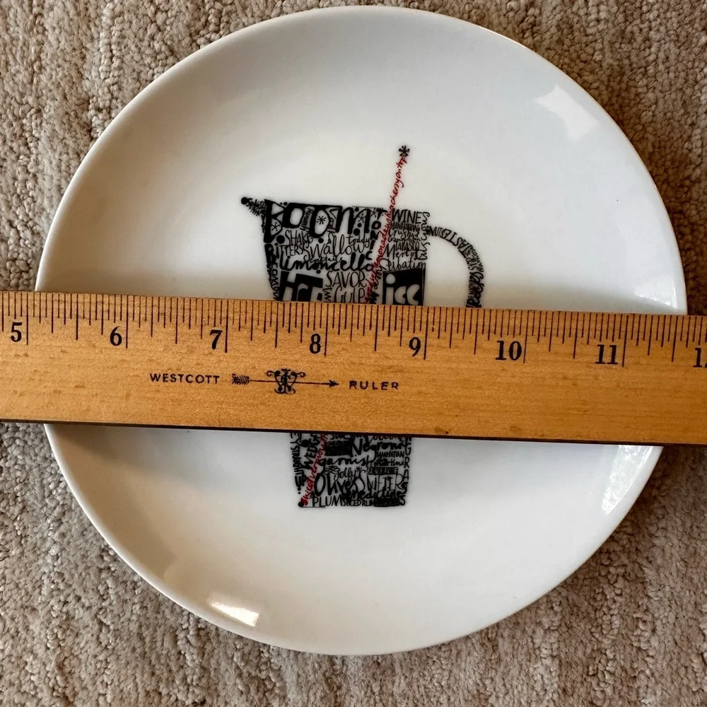 Set of 4 Crate Barrel Appetizer Plates Drinks Shake Sip Stir Chill